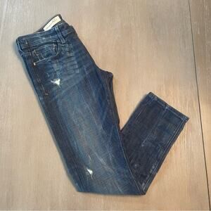 Anthropologie Pilcro Womens Distressed Dark Wash Jeans Size 27 Cropped Ankle